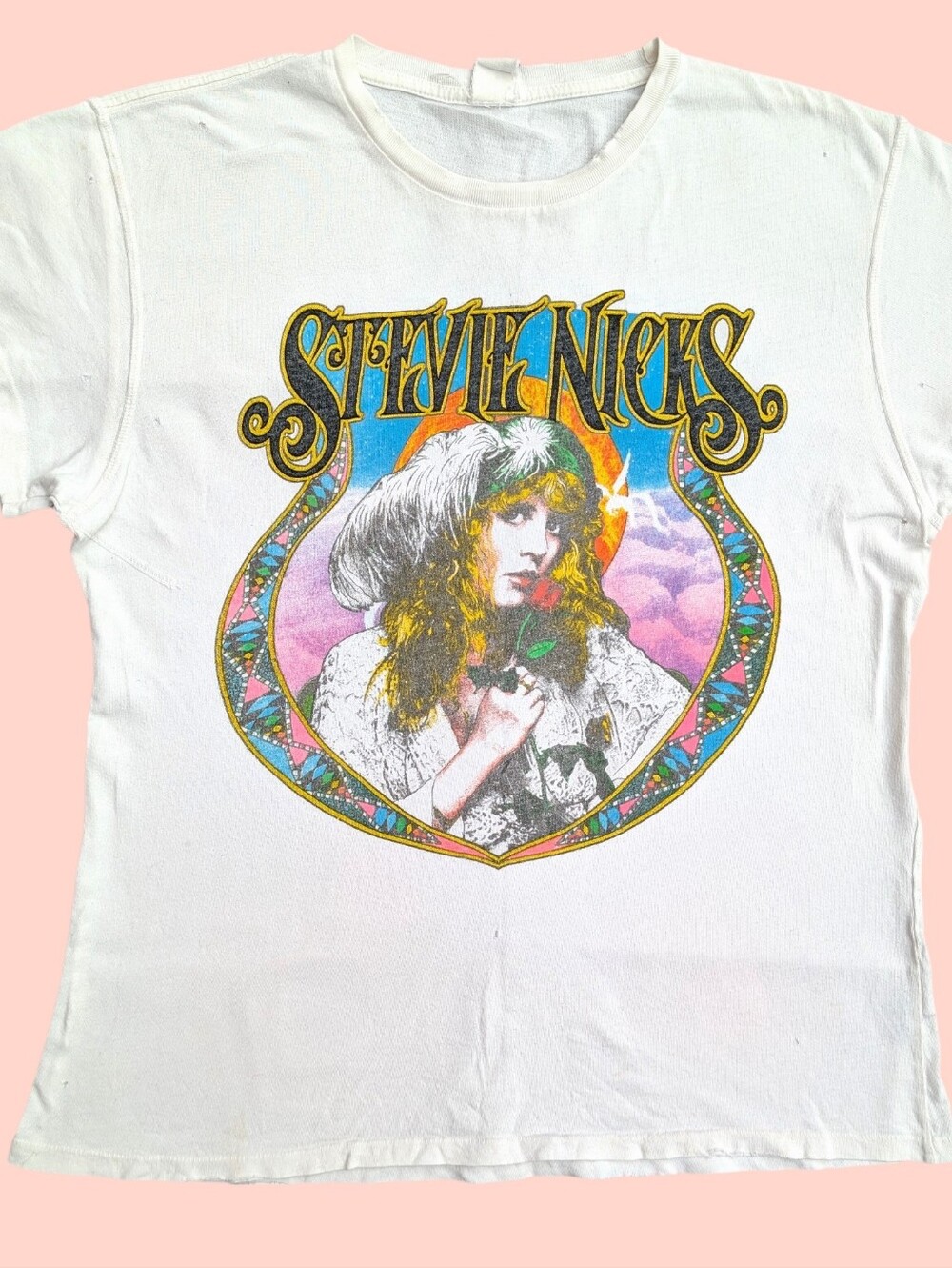 Madeworn Stevie Nicks Tee Off White, Intentionally Distressed, Medium